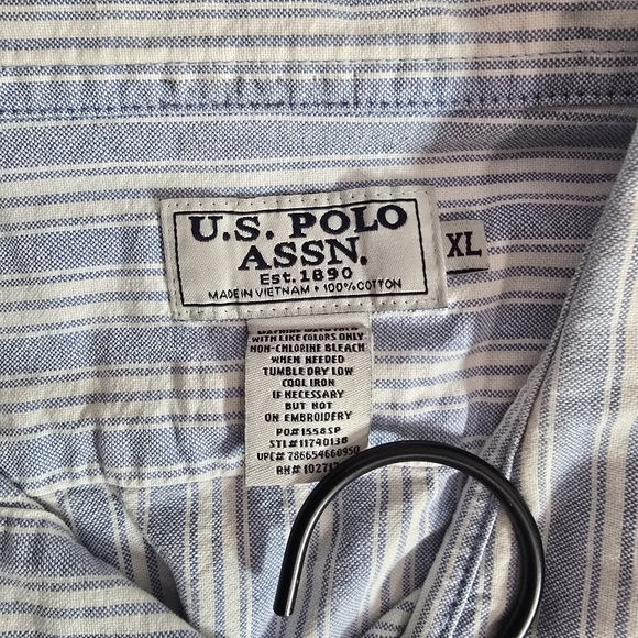 U.S. Polo Assn Shirt Button Down Long Sleeve 100% Cotton Light Blue Stripe XL - Picture 7 of 7